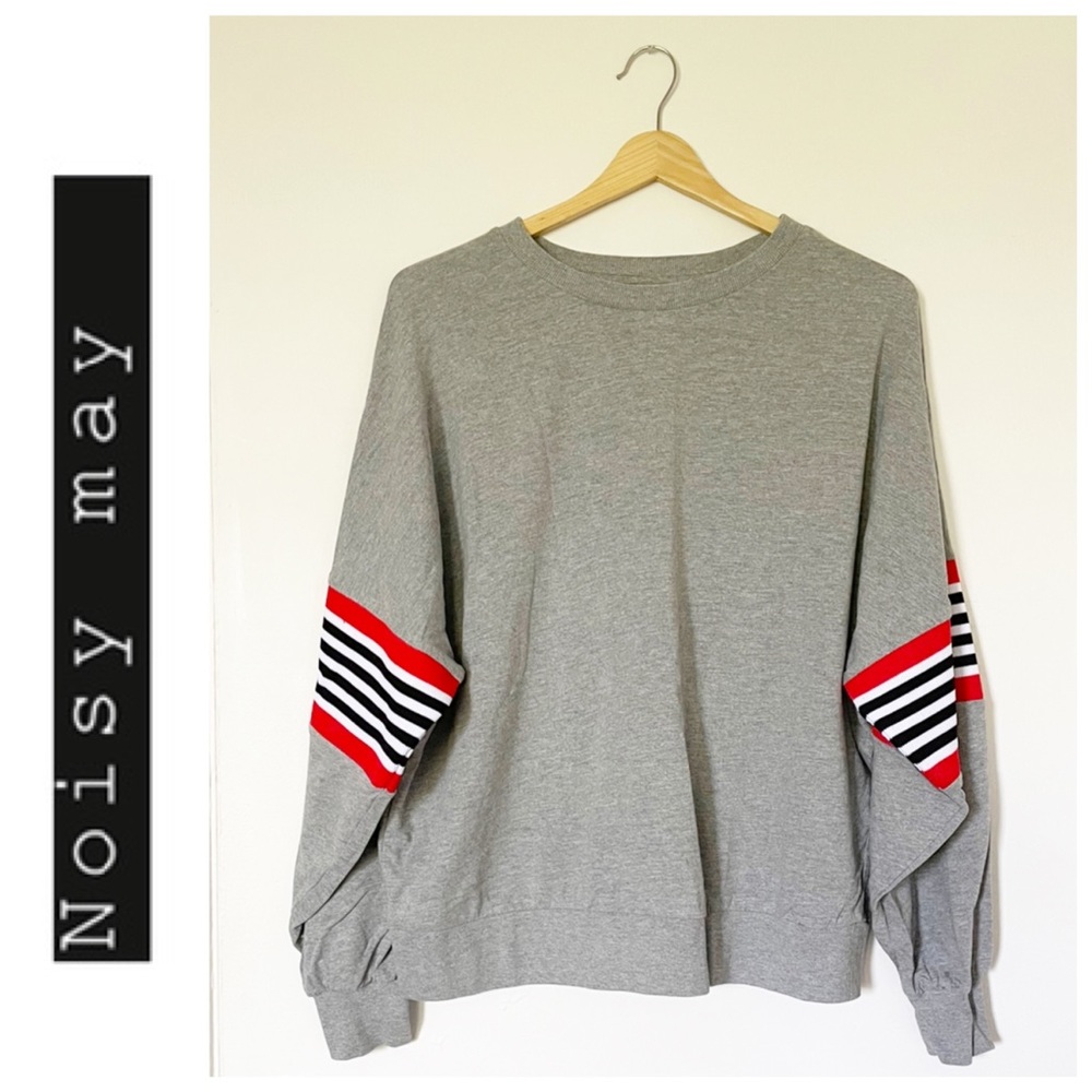 Noisy May Gray Sweatshirt with Elbow Stripe